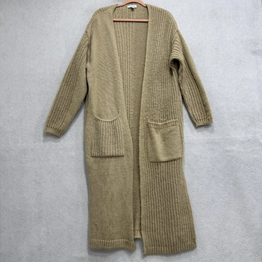 Topshop Cardigan Sweater Womens Small Beige Longline Duster Open Front Pockets